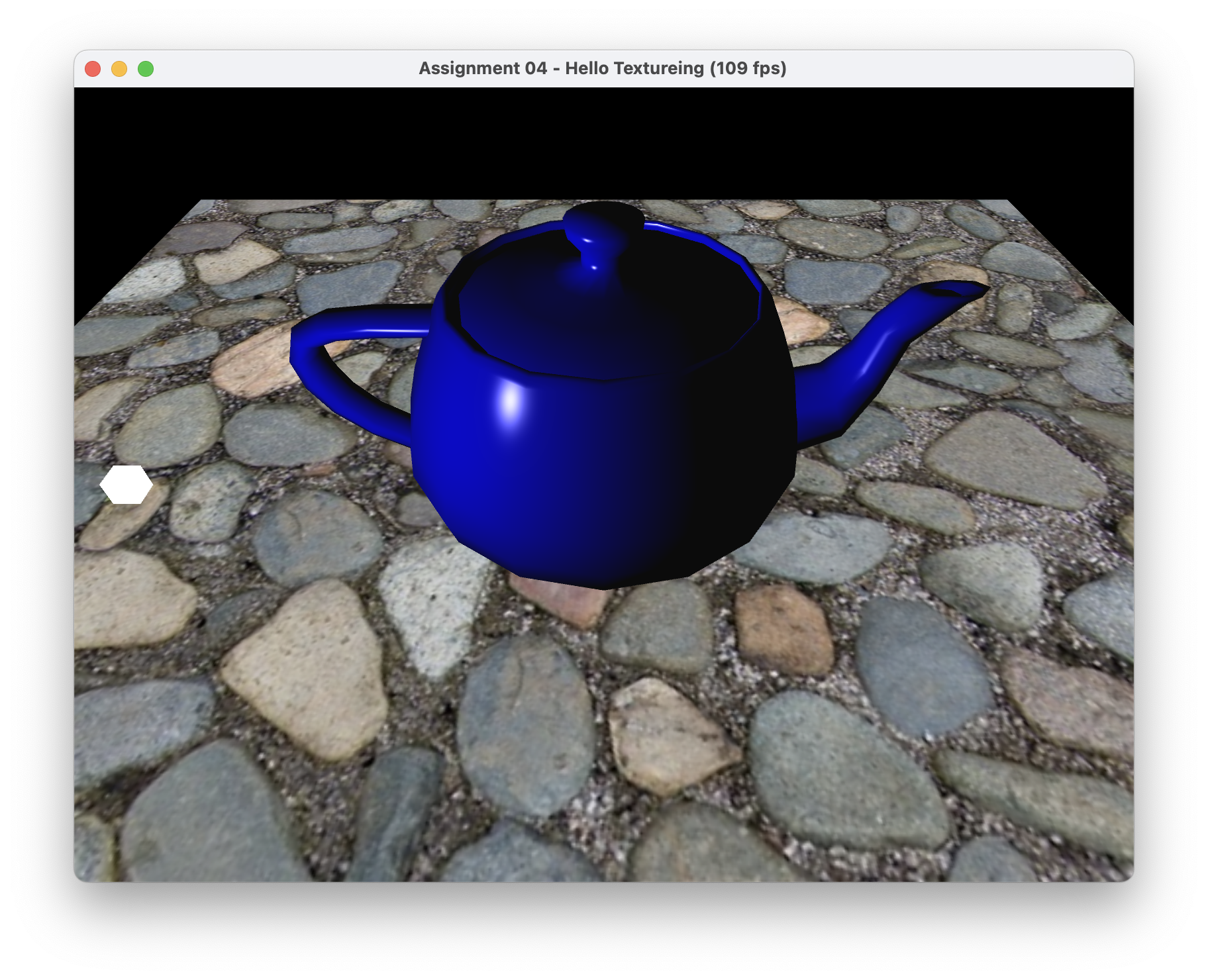 Teapot above a stone-textured ground plane with diffuse and specular texture detail.